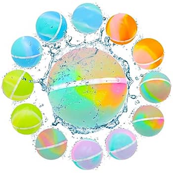12 PCS Reusable Water Balloons Tie-dye, Soft Silicone Quick Fill Balloons Splash Fun