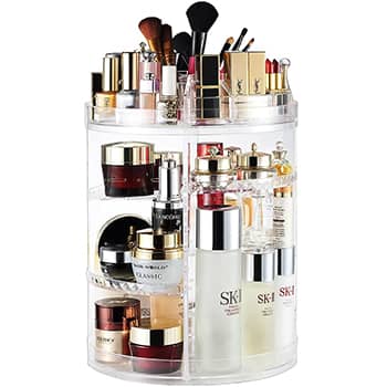 AMEITECH Makeup Organizer, 360 Degree Rotating Adjustable Cosmetic Storage Display Case