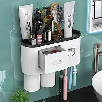 Bathroom Toothbrush Holder Wall Mounted Automatic Toothpaste Dispenser