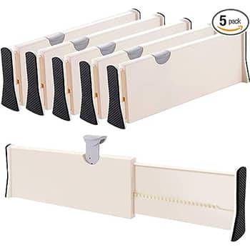 Drawer Dividers Organizer 5 Pack, Adjustable Separators