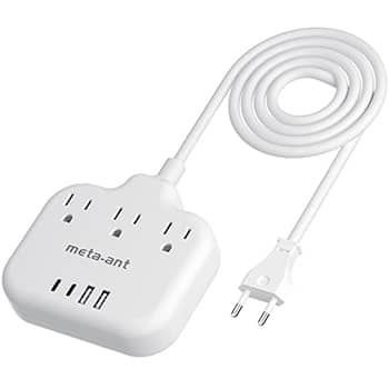 European Travel Plug Adapter, US to European Plug Adapter with 3 American Outlets & 4 USB