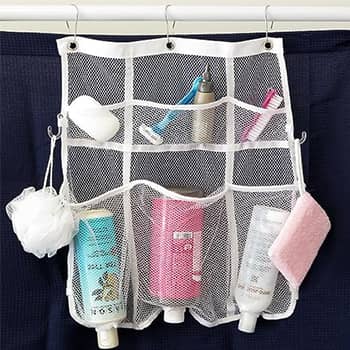 Evelots Mesh Shower Caddy-6 Pockets-Hook for Brush-Holes for Bottle