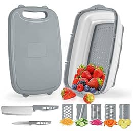 Gintan Camping Cutting Board, 9-in-1 Collapsible Chopping Board with Colander