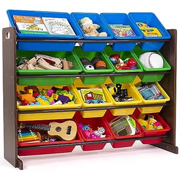 Humble Crew Supersized Wood Toy Storage Organizer, Toddler, Espresso/Primary