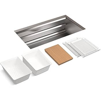 KOHLER 5540-NA Prolific 33 Inch Workstation Stainless Steel Single Bowl Kitchen Sink with Included Accessories, Undermount Installation