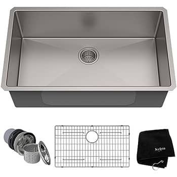 Kraus KHU100-32 Standart PRO 16 Gauge Undermount Single Bowl Stainless Steel Kitchen Sink, 32 Inch