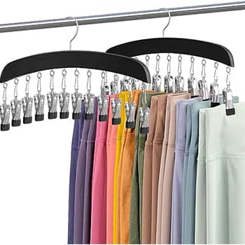 Leggings Hanger Organizer, MEILIDY 2 Packs Closet Wooden Leggings Hangers with 24 Clips