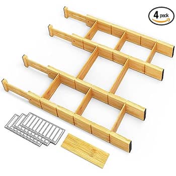 SpaceAid Bamboo Drawer Dividers with Inserts and Labels