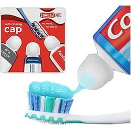 Toothpaste Caps 3 Pack, SqueezMe by Chrome Cherry, Self-Closing, Reusable Silicone Caps