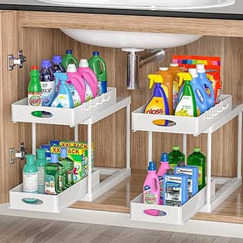 Under Sink Organizer, Avaspot 2 Pack Double Sliding Under Cabinet Storage