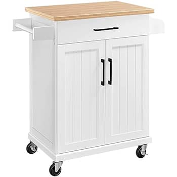 Yaheetech Kitchen Cart with Spice Rack Towel Holder, Kitchen Island with Drawer and Bamboo Tabletop