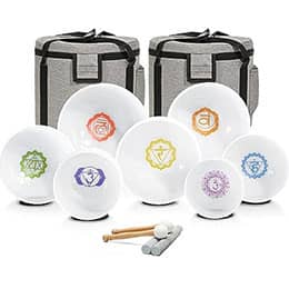 CVNC 432HZ 7-12 Inch Chakra Symbol Design Frosted Quartz Crystal Singing Bowl