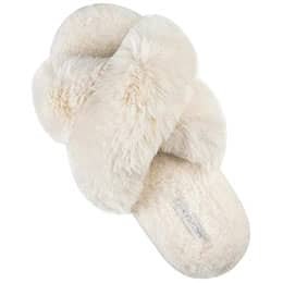 HALLUCI Women's Cross Band Soft Plush Fleece House Indoor or Outdoor Slippers