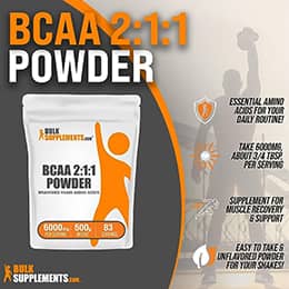 BULKSUPPLEMENTS.COM BCAA 2:1:1 Powder - Branched Chain Amino Acids. BCAA Powder, BCAAs Amino Acids Powder - Unflavored & Gluten Free, 6000mg per Serving - 83 Servings, 500g (1.1 lbs)