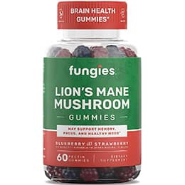 Fungies Lion's Mane Mushroom Brain Health Gummies - Promotes Focus, Memory, and Mood - 60 Count (Natural Blueberry and Strawberry Flavor, Gelatin-Free, Gluten-Free, Non-GMO, Vegan)