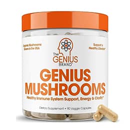 Genius Mushroom - Lions Mane, Cordyceps and Reishi - Immune System Booster & Nootropic Brain Supplement - for Natural Energy, Memory & Liver Support, 90 Veggie Pills