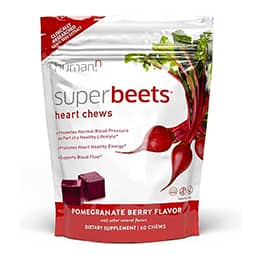 human SuperBeets Heart Chews - Nitric Oxide Production and Blood Pressure Support - Grape Seed Extract & Non-GMO Beet Energy Chews - Pomegranate Berry Flavor - 60 Count