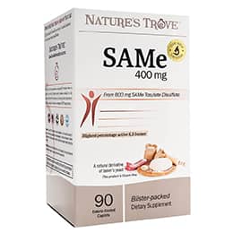 Nature's Trove SAM-e 400mg 90 Enteric Coated Caplets. Vegan, Kosher, Non-GMO Project Verified, Soy Free, Gluten Free - Cold Form Blister Packed.