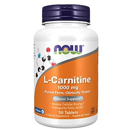 NOW Supplements, L-Carnitine 1,000 mg, Purest Form, Amino Acid, Fitness Support*, 50 Tablets