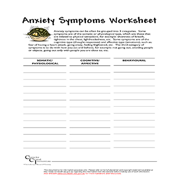 Anxiety Symptoms Worksheet